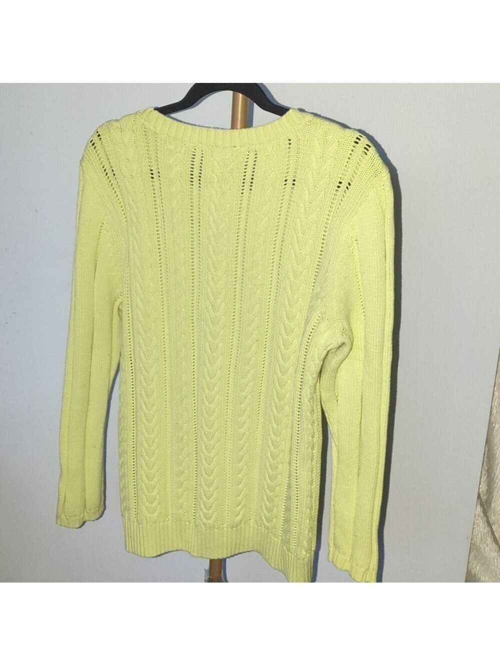 Talbots Cable Knit Sweater XL Yellow Cotton Blend - Picture 4 of 7